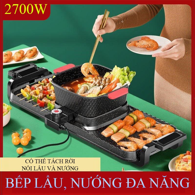 Bếp lẩu nướng đa năng 2 trong 1, lẩu 2 ngăn, công suất 2700W, dễ dàng vệ sinh - K1297