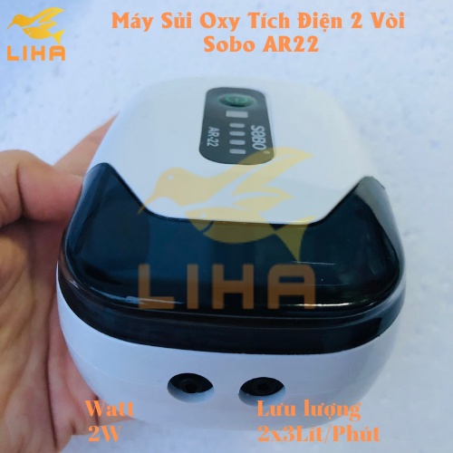 Máy Sủi Oxy Tích Điện 2 Vòi Sobo AR-22  - Máy Oxi Tích Điện Cho Bể Cá