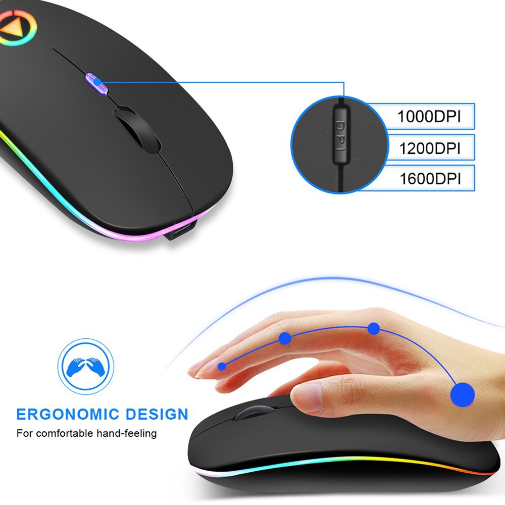 Exclusive® A2 Wireless Mouse Silent LED Backlit Mouse USB Optical Ergonomic Gaming Mouse PC Computer Mouse For Laptop PC