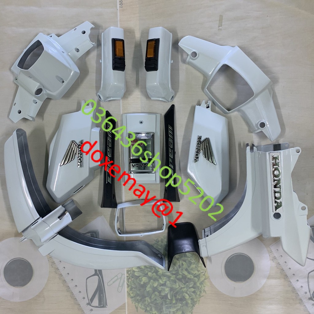 Bộ dàn áo xe dream ll  màu TRẮNG / Full vỏ nhựa xe dream 2 cao 100 TẶNG TEM NỔI-dream trung quốc -mủ trắng ABS