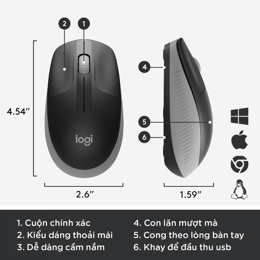 [Mã ELMALL10 giảm 10% đơn 500K] Chuột không dây Logitech M191 - USB, form to, cuộn chính xác, phù hợp PC/ Laptop