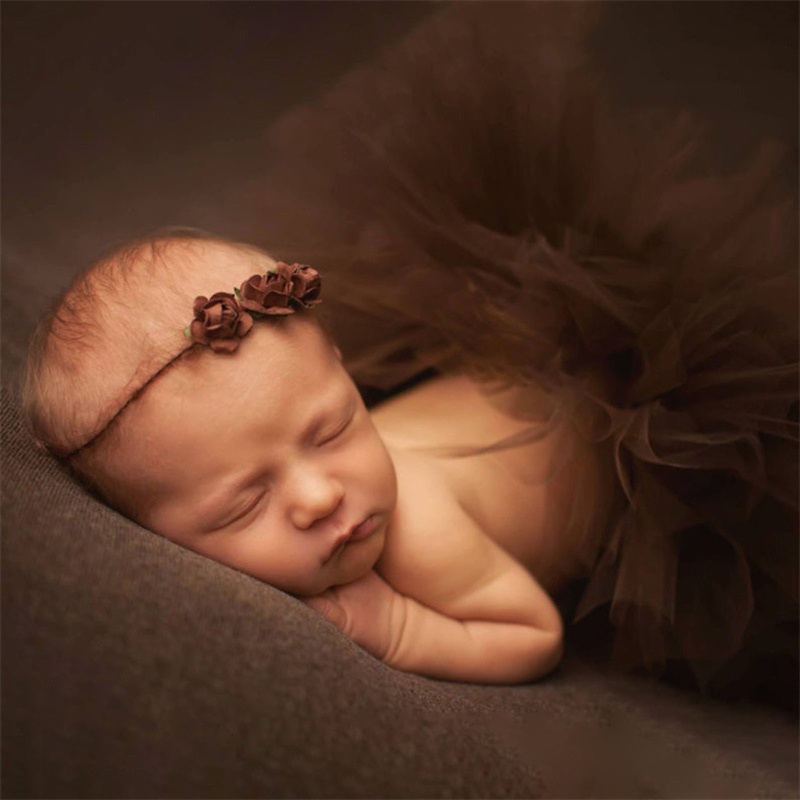 Set 2 Món Phụ Kiện Chụp Ảnh Gồm Chân Váy Tutu + Băng Đô Hoa Dễ Thương Cho Bé Sơ Sinh