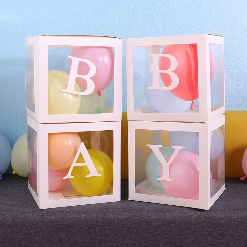 Phụ kiện trang trí sinh nhật hộp đựng bóng baby box dùng trang trí tiệc sinh nhật vintage, set gồm 4 hộp baby box