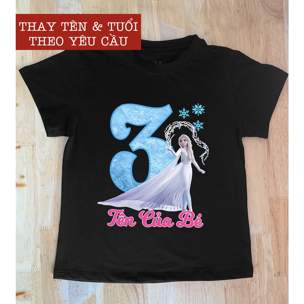 Áo Thun Elsa Thiết Kế Theo Tên và Tuổi của Bé, Vải Cotton Đẹp Cao Cấp, Áo Phông Quà Tặng Sinh Nhật Cho Bé