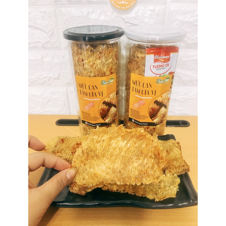 Mực Cán Tẩm Vị Lon pet 250g 🦑Sạch Chất Lượng🦑 Mực Cán Nguyên Chất 100% và Không Phẩm Màu Hóa Chất