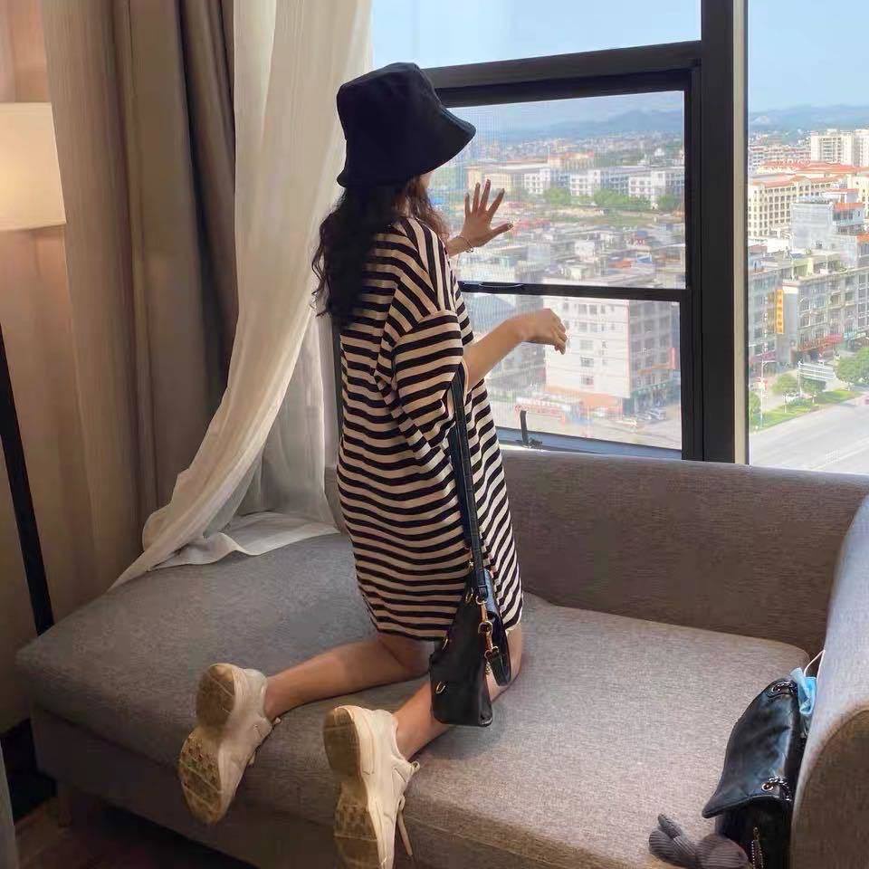 Áo Thun Ngắn Tay Họa Tiết Sọc Ngang Thời Trang Dành Cho Nữ