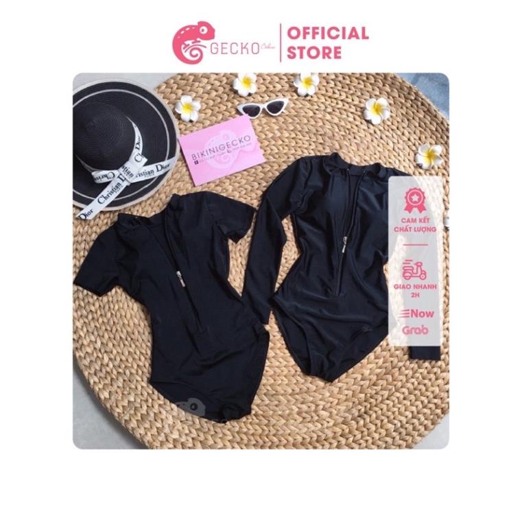 Bikini Đồ Bơi 1 Mảnh Nữ Có Tay Khóa Kéo Màu Đen Kín Đáo Quần Đùi GK0153 (Tay Ngắn, Tay Dài, Ảnh Thật) ! `