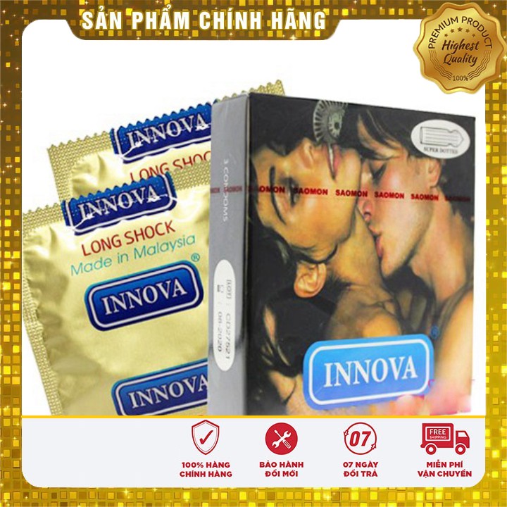 [CHÍNH HÃNG] Bao cao su Innova Đen Gân Gai Kéo dài thời gian Hộp 3 cái CON031