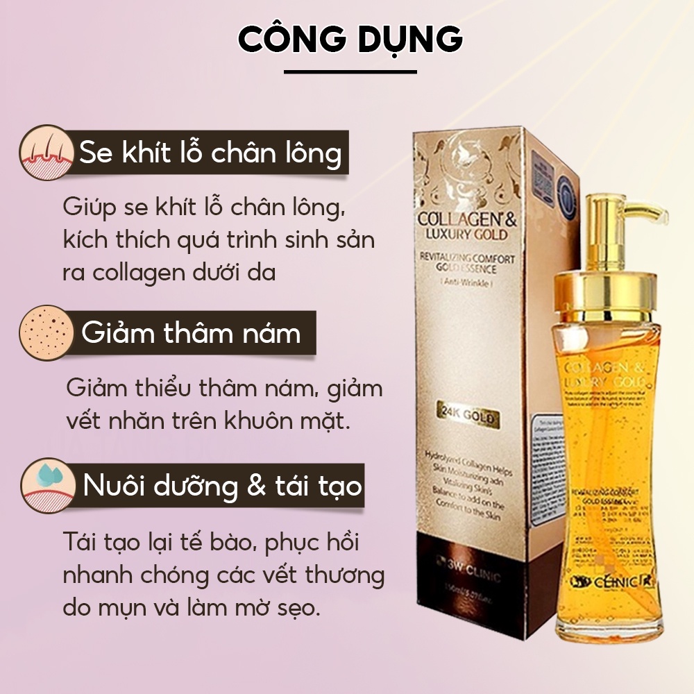 Serum vàng 24k dưỡng trắng da dưỡng ẩm Luxury Gold chống lão hóa căng bóng da 3W Clinic Hàn Quốc 150ml