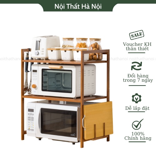 Kệ gia vị bằng gỗ tre sắp xếp không gian bếp, kệ để lò vi sóng tre trang hoàng ngôi nhà