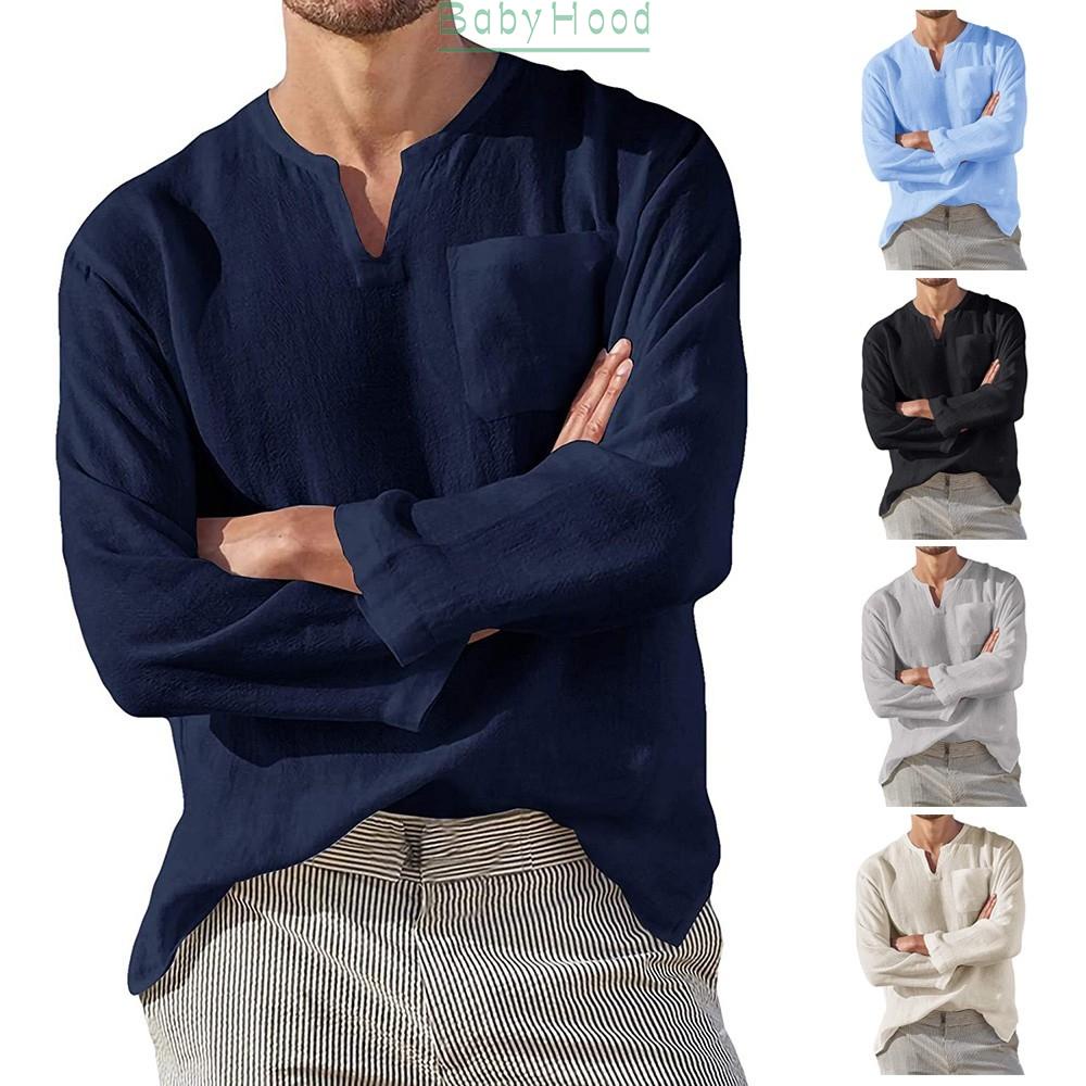 BBHOOD~Shirt Tee Tops Blouse Henley Linen Long Sleeve Single Breasted Solid Color【Big discounts】