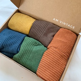 Vớ Gân Tăm Cổ Cao 5 Màu Basic Vintage