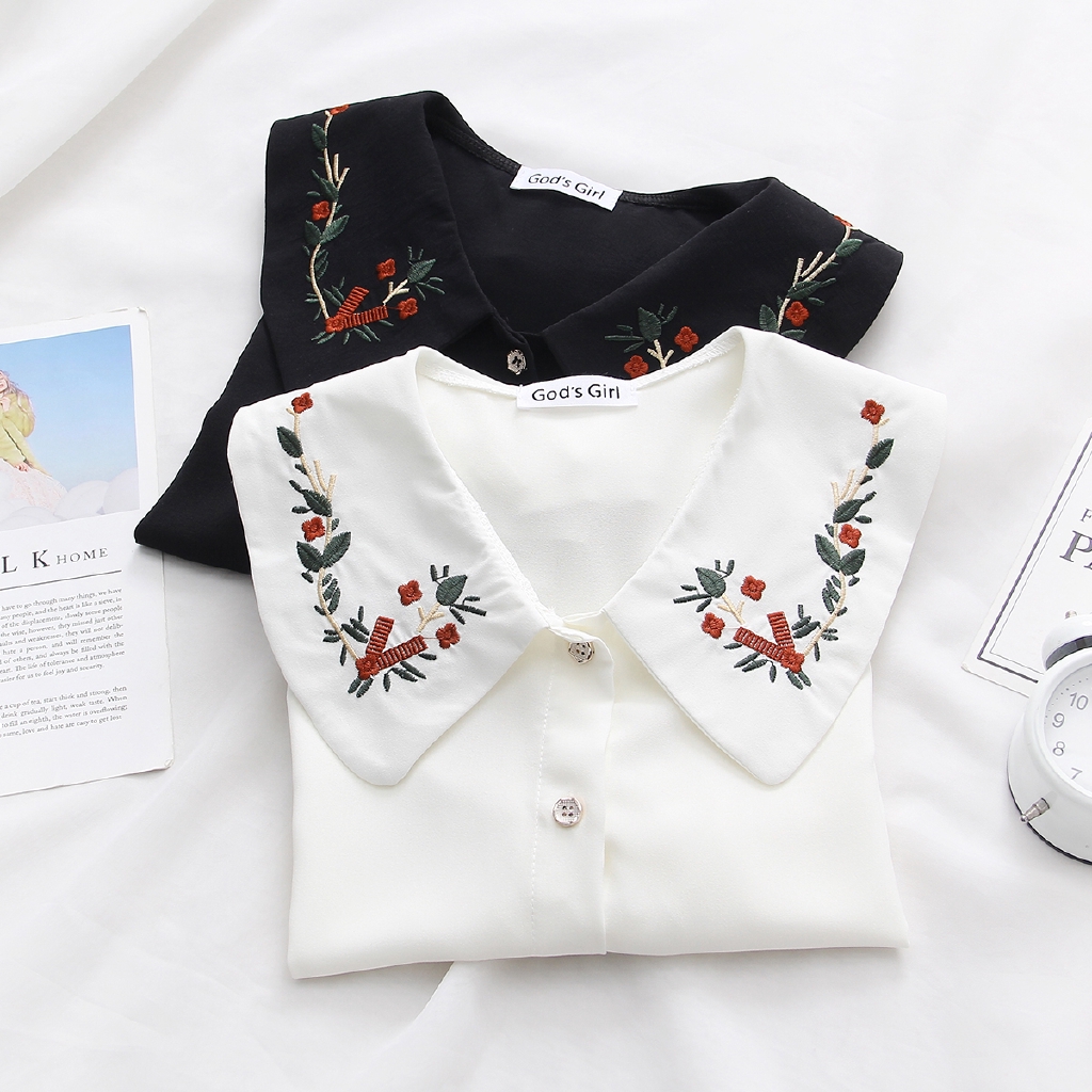 Áo sơ mi voan dài tay thêu hoa phong cách Hàn Quốc thanh lịch dành cho nữ | BigBuy360 - bigbuy360.vn