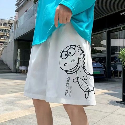 Quần short thể thao vải lụa lạnh nhanh khô in hình khủng long thời trang mùa hè cho nam size M-8XL