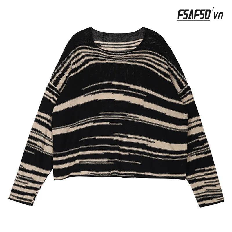 Áo Dệt Kim Tay Dài Dáng Rộng Kẻ Sọc Ngựa Vằn Thời Trang 2022 Cho Nữ