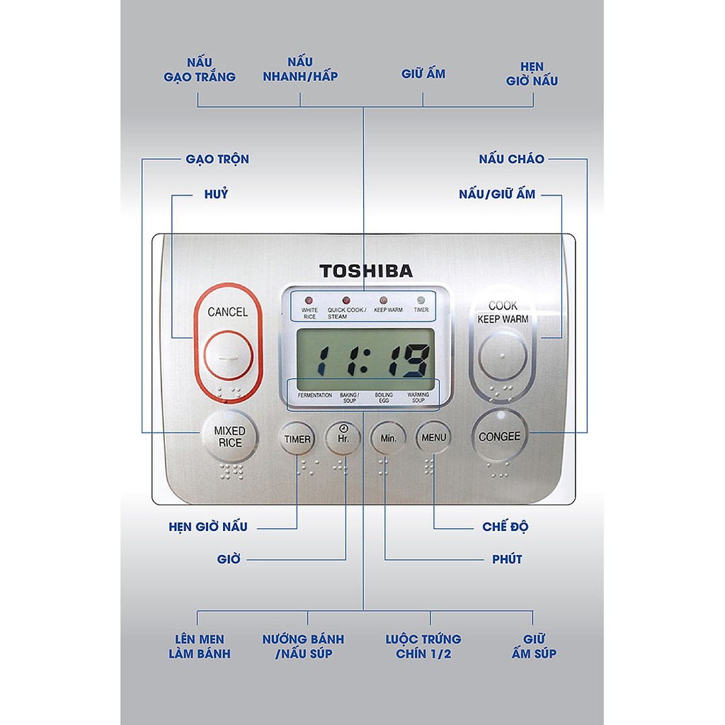 Nồi cơm điện tử Toshiba 1.8 lít RC-18NTFVN(W) - HÀNG CHÍNH HÃNG; RC-18NMF