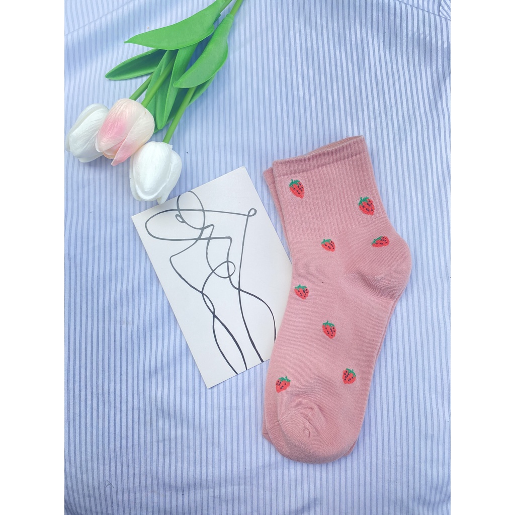 Tất cổ cao Muzini vớ nữ tone hồng in hoạt tiết hoa nhẹ nhàng cực đẹp TN212