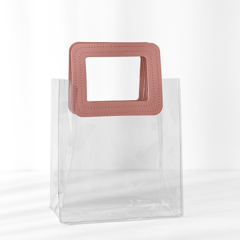 [Quai Hồng - Nhựa Siêu Dày] Túi Nhựa Trong Suốt Dé Store Có Quai Cầm Bằng Da Phong Cách Hàn Quốc
