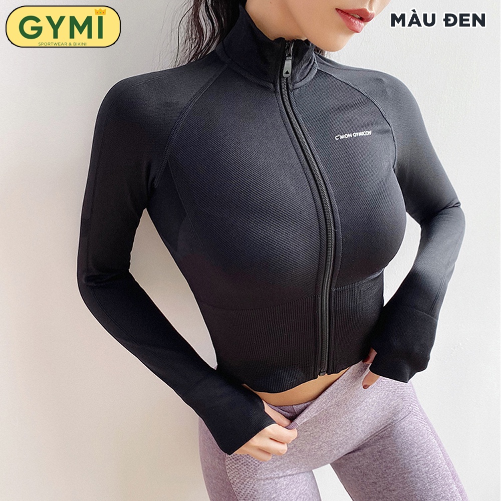 Áo khoác tập gym yoga nữ GYMI AK01 dáng croptop thể thao chất vải dệt dày dặn thoáng khí chống nắng