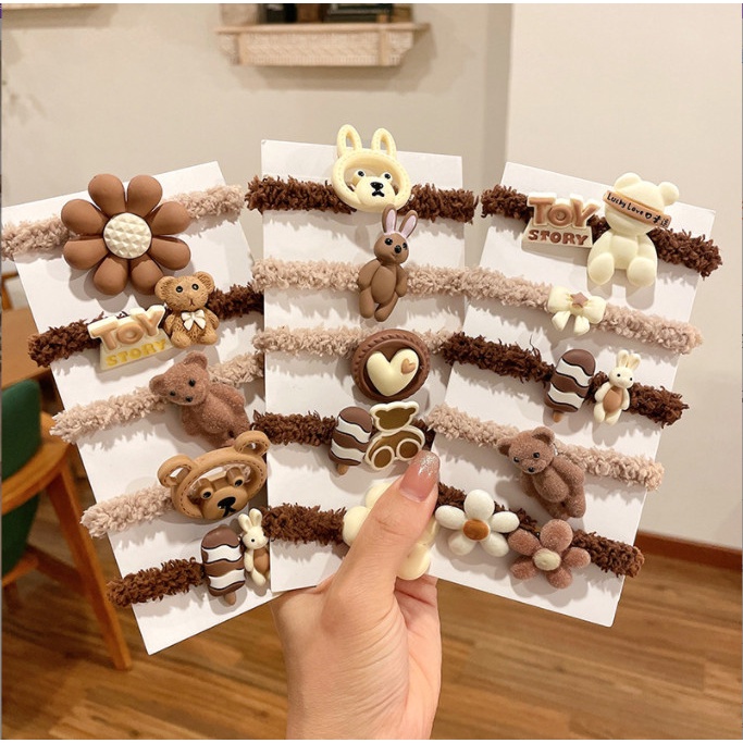 Set 5 dây chun nịt tóc sợi bông mix mẫu đính charm to siêu xinh BAG U CHUNMIX573