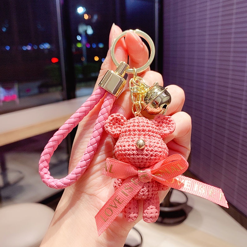 Móc Khóa Hình Gấu Bằng Nhựa Resin Phối Len Hoạt Hình Sáng Tạo Dễ Thương