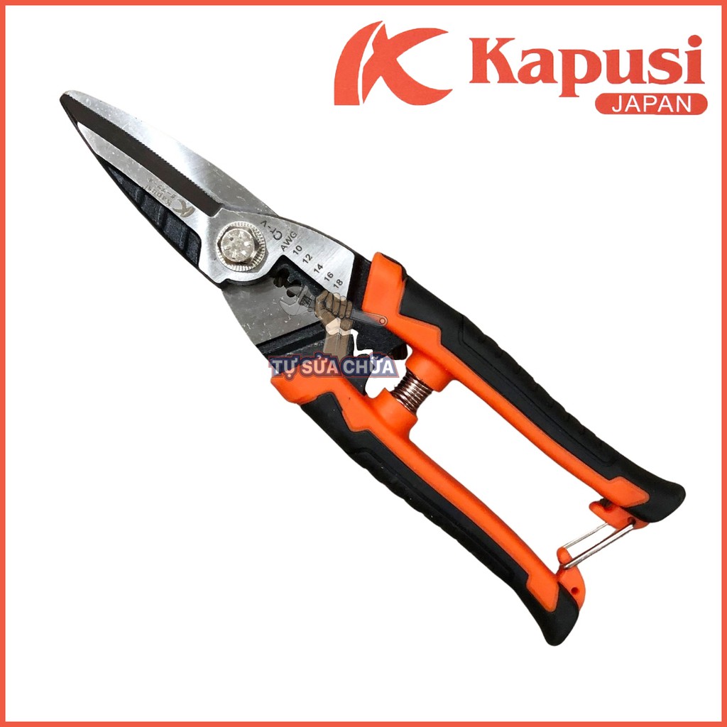 Kéo cắt cáp, tuốt dây điện, bấm đầu cos đa năng loại nhọn Kapusi K-9170