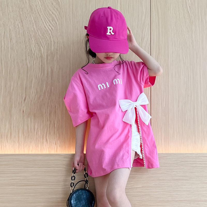 Đầm Thun T-shirt Tay Ngắn Xẻ Tà Thắt Nơ Phong Cách Hàn Quốc Mới Dành Cho Bạn Nữ Mặc Mùa Hè