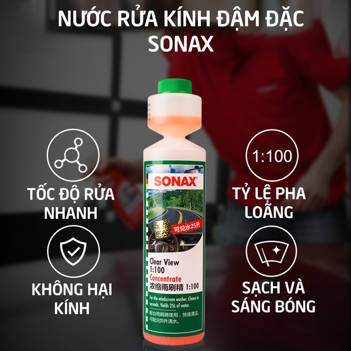 Nước rửa kính đậm đặc xe hơi, ô tô Sonax Đức 371141 Dung tích 250 ml