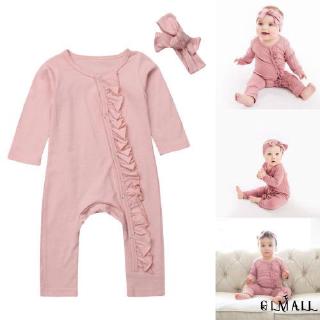 ➤GMLNewborn Baby Girls Lovely Ruffle Romper +Headband Pajamas Set Jumpsuit Playsuit Outfit