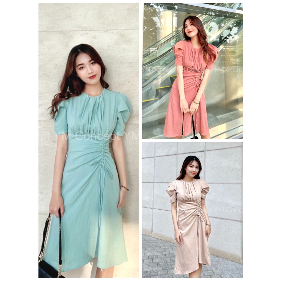 Đầm Cổ Tròn Nhún Rút Dây - D0492