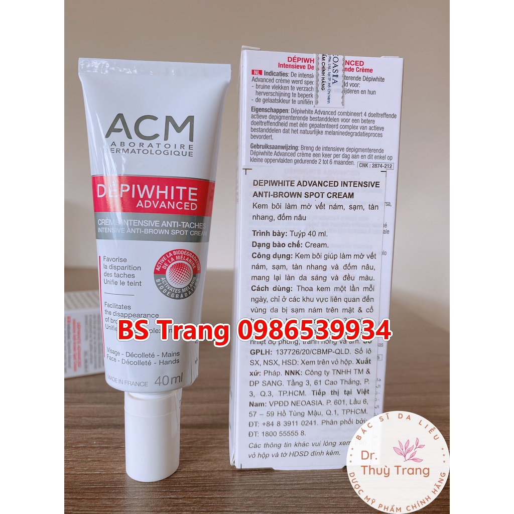 [Mã 44FMCGSALE1 giảm 10% đơn 250K] Kem giảm nám tàn nhang da không đều màu Depiwhite Advanced - ACM 40ml