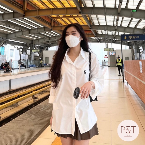 Áo Sơ Mi Nữ Thêu Ngựa , Áo Sơ MI Dáng Rộng Phong Cách Hàn Quốc