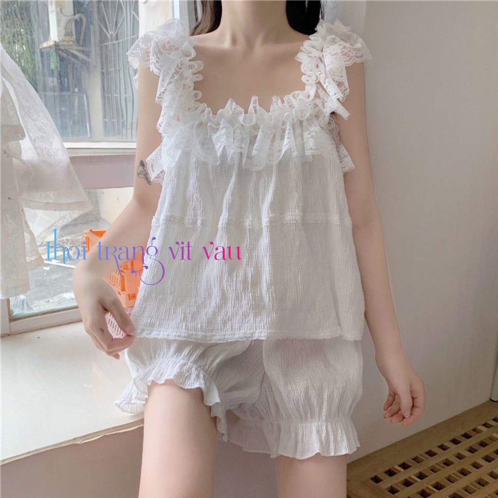 Bộ ngủ 2 dây sugar baby cực dễ thương, chất đũi xốp lên form chuẩn y hình