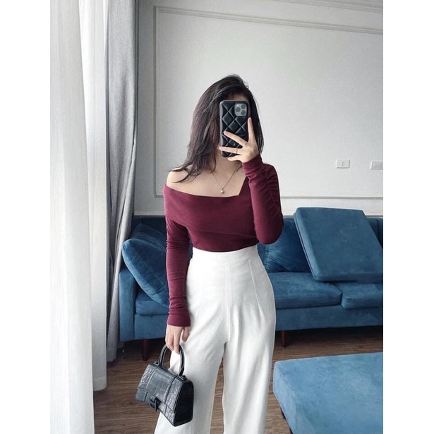 Áo Thun Lệch Vai Dài Tay Cotton Zip 3 Màu -Nhà Cam