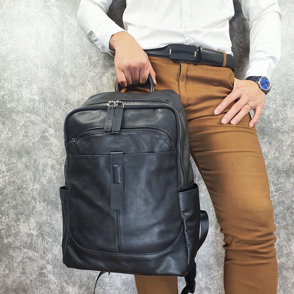 Ba lô nam da bò thật; Balo da bò nam nữ BP403LEA  - 100% da bò thật, BH 3 năm