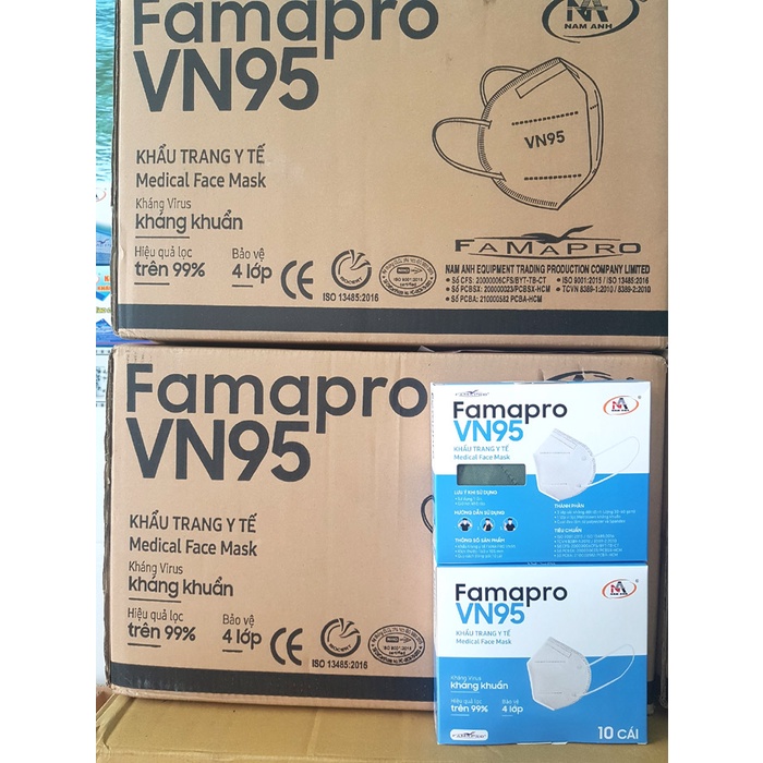 Hộp 10c Khẩu trang N95 Famapro VN95 chính hãng Nam Anh, 4 lớp kháng khuẩn chống giọt bắn