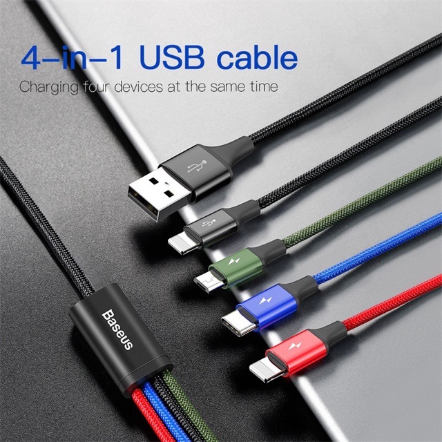 [CHÍNH HÃNG BASEUS] Cáp Sạc Nhanh 3.5A 4 Đầu ( 2 Lightning, 1 Micro Usb, 1 Type C ) Rapid Series Iphone Ipad Samsung