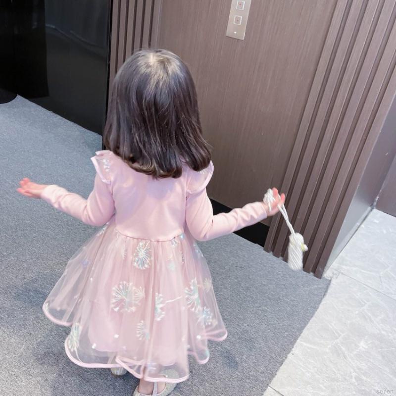 Đầm Công Chúa Tay Dài Phối Ren Cho Bé Gái Se7En