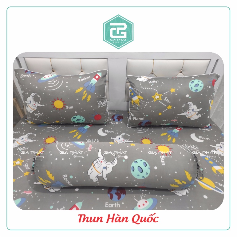 Bộ Ga Gối Thun Lạnh Hàn Quốc { 4 món } họa tiết Phi Hành Gia ( 1 ga bọc + 2 vỏ gối nằm + 1 vỏ gối ôm ) | BigBuy360 - bigbuy360.vn