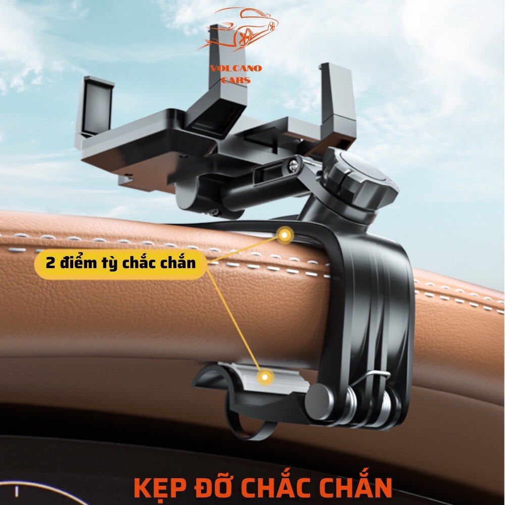 Giá đỡ kẹp điện thoại trên ô tô xoay 360 độ chống rung - Kẹp điện thoại gắn bảng điều khiển, tấm chắn nắng, taplo, kính