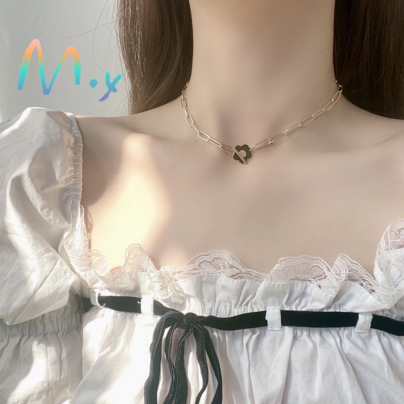 Vòng cổ hợp kim mặt hình hoa đơn giản cho nữ