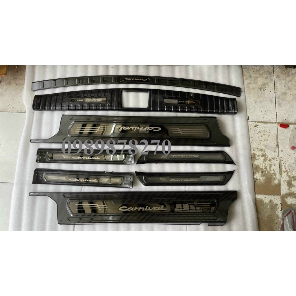 Full ốp bậc + ốp cốp mạ vân Carbon xe Kia Carnival 2022