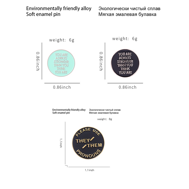 Trâm Cài Áo Kim Loại Hình Tròn Màu Đen Xanh Dương In Chữ Tiếng Anh Thời Trang