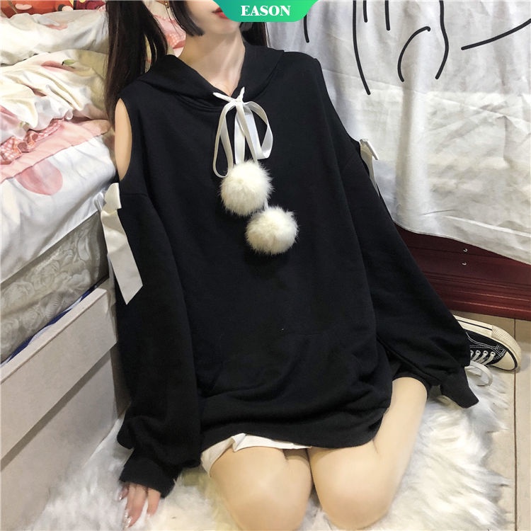 Áo Sweater Dáng Rộng Hở Vai Phối Nơ Thời Trang Thu Đông 2022