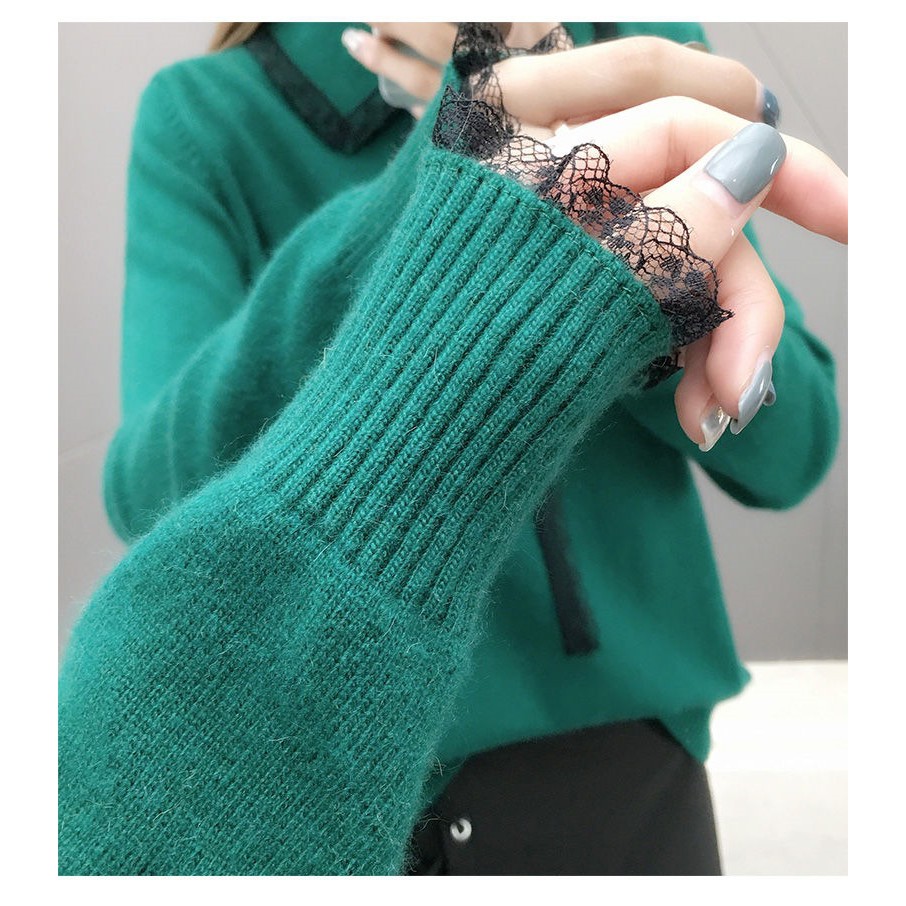 Áo len nữ cổ sơ mi phối nơ đẹp