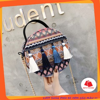 TÚI ĐEO CHÉO NỮ DÁNG TRÒN ĐI BIỂN, ĐI CHƠI PHỐI HỌA TIẾT THỔ CẨM CỰC XINH PK 24