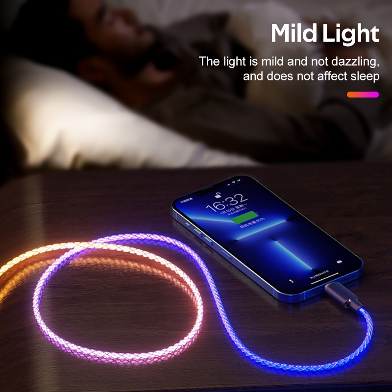Cáp sạc TBTIC USB Type C 66W màu dạ quang phát sáng nhanh cho điện thoại Huawei Xiaomi Redmi Oppo