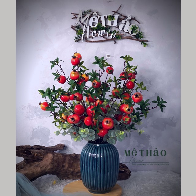 (Ảnh shop chụp) Bình Lựu Giả Trang Trí Nhà Cửa, Decor Phòng Khách Chất Liệu Lụa Cao Cấp Mê Thảo Flower