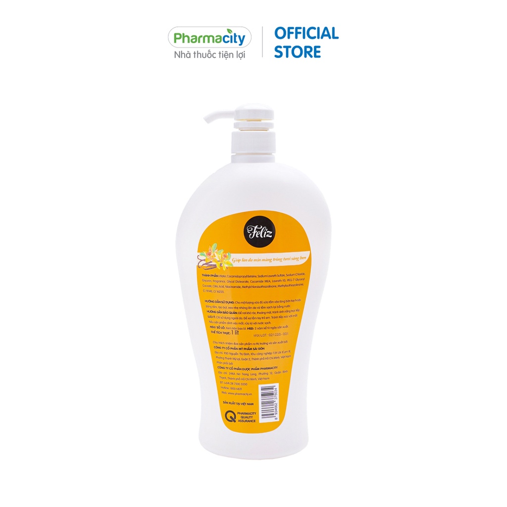 Sữa tắm Pharmacity chiết xuất sữa Dê, hương Hoa Hồng và hương Vanilla 1L