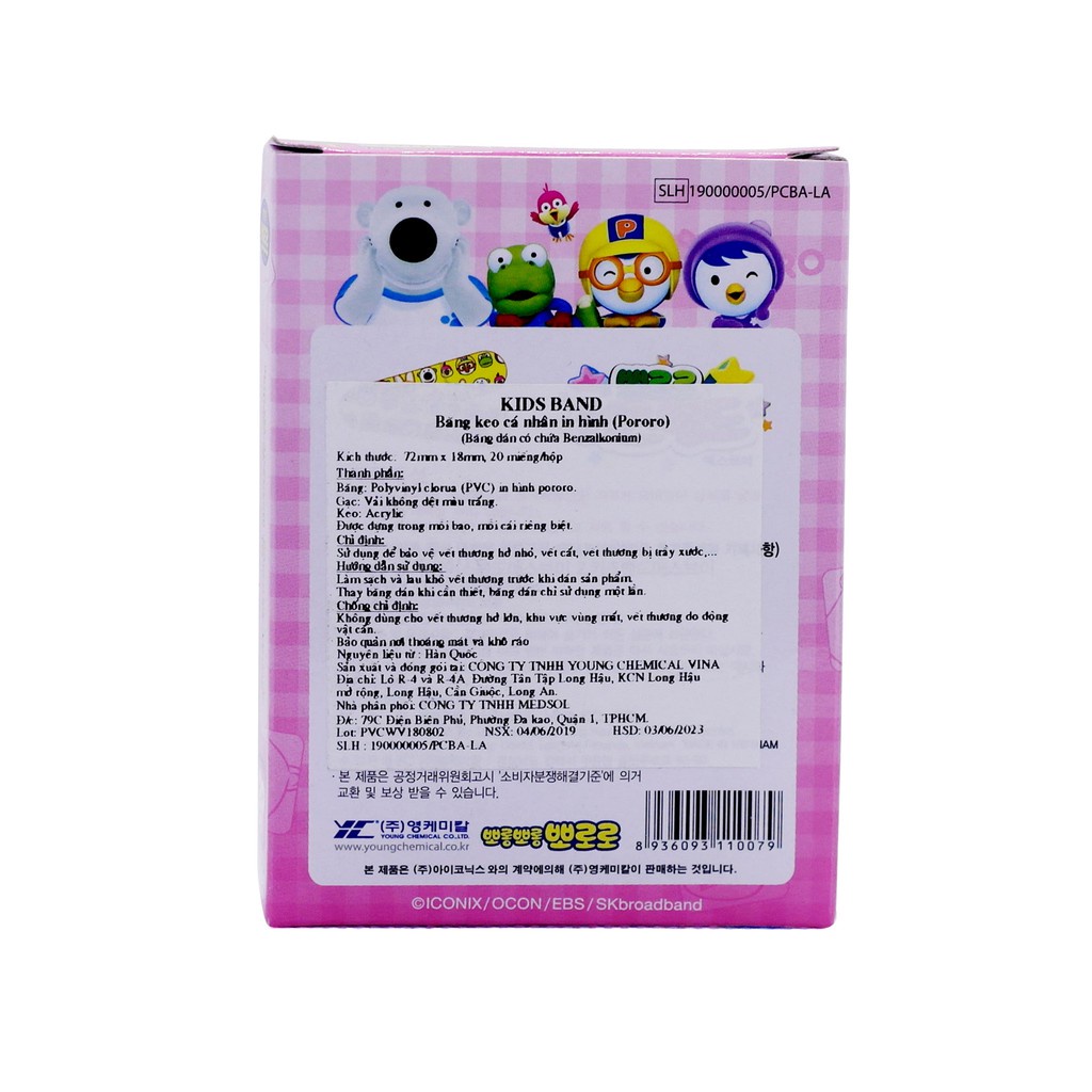 Băng Keo Cá Nhân Kids Band Young Chemical Vina 72 Mm X 18 Mm  in hình ngộ nghĩnh cho bé